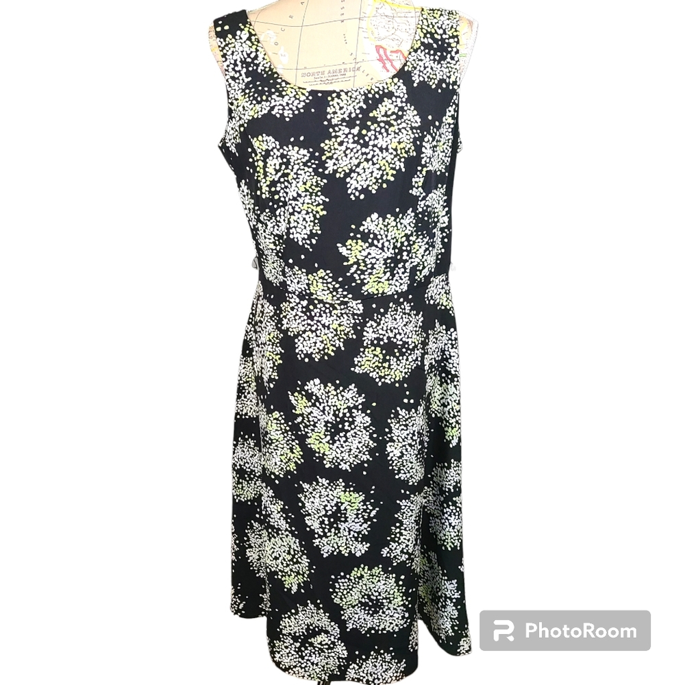 NWT Studio One Sleeveless Black Pop Print A-Line Dress Size 10 Art to Wear